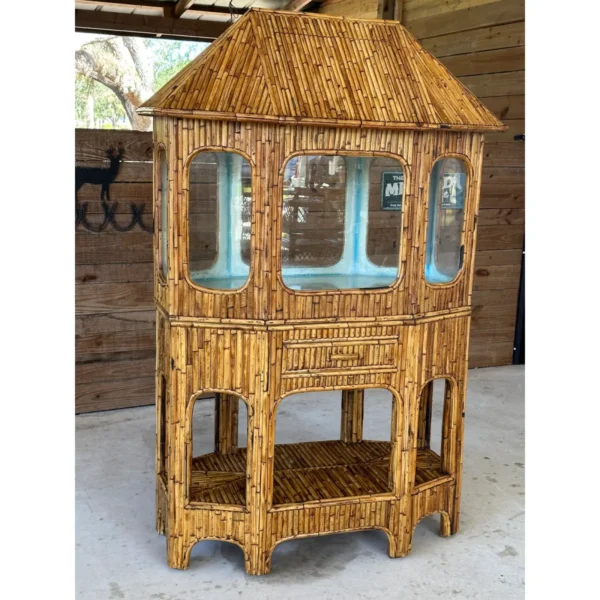 1950’s Coastal Asian Pagoda Split Bamboo Terrarium Display Cabinet - Image 3