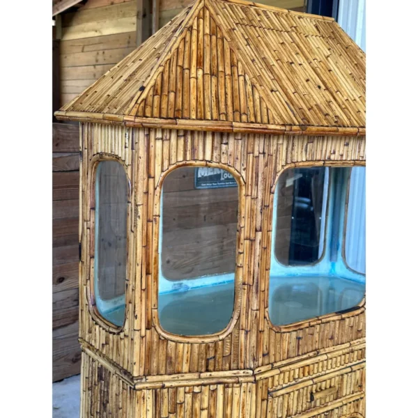 1950’s Coastal Asian Pagoda Split Bamboo Terrarium Display Cabinet - Image 13