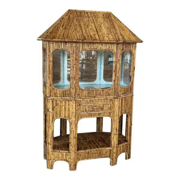 1950’s Coastal Asian Pagoda Split Bamboo Terrarium Display Cabinet - Image 2