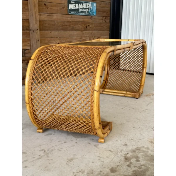 1960’s Coastal Organic Modern Bamboo Waterfall Scroll Console - Image 13