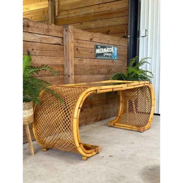 1960’s Coastal Organic Modern Bamboo Waterfall Scroll Console - Image 3