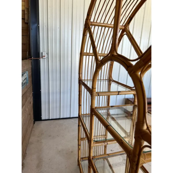 1970’s Coastal Boho Bamboo Arch Etagere Bookcase - Image 8
