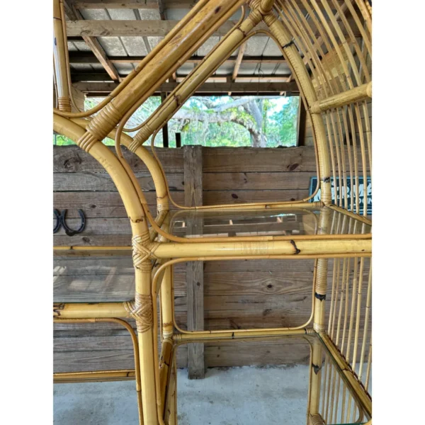 1970’s Coastal Boho Bamboo Arch Etagere Bookcase - Image 10