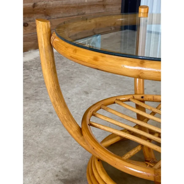 1970’s Coastal Mid-Century Modern Stacked Rattan Side Tables-Pair - Image 8