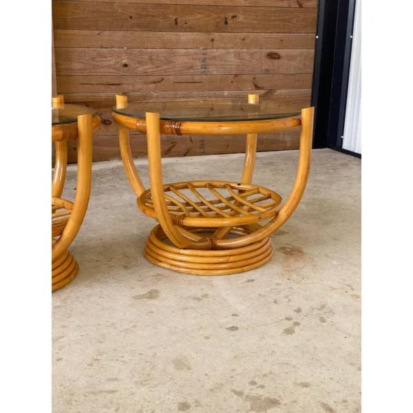 1970’s Coastal Mid-Century Modern Stacked Rattan Side Tables-Pair - Image 13