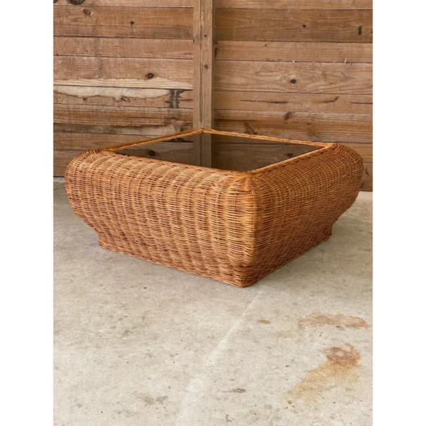 1970’s Vintage Coastal Mid-Century Modern Wicker Coffee Table - Image 3