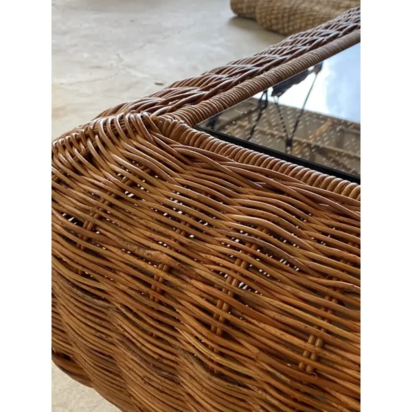 1970’s Vintage Coastal Mid-Century Modern Wicker Coffee Table - Image 5