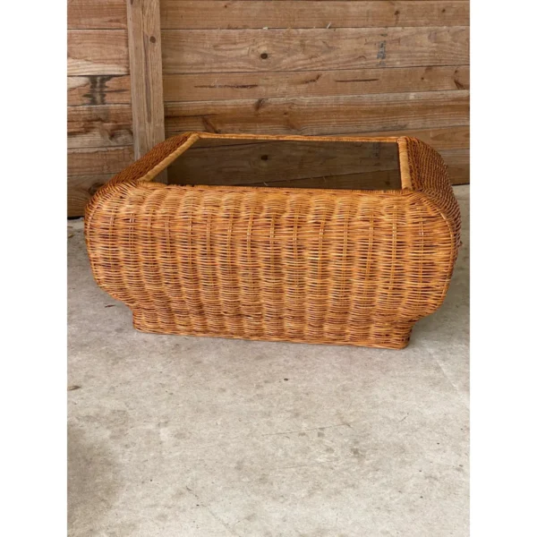 1970’s Vintage Coastal Mid-Century Modern Wicker Coffee Table - Image 4