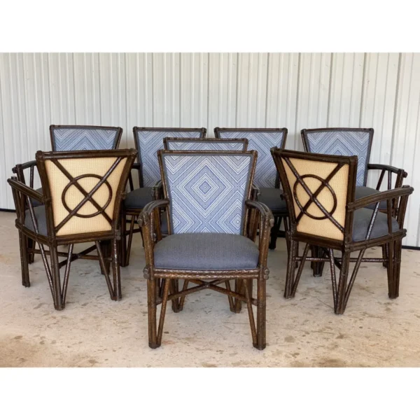 1990’s McGuire Rustic Faux Bois Rattan Target Back Dining Chairs-Set of Four - Image 7
