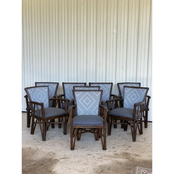 1990’s McGuire Rustic Faux Bois Rattan Target Back Dining Chairs-Set of Four - Image 5