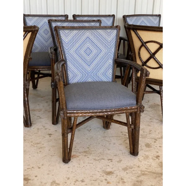 1990’s McGuire Rustic Faux Bois Rattan Target Back Dining Chairs-Set of Four - Image 8