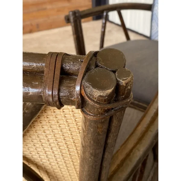 1990’s McGuire Rustic Faux Bois Rattan Target Back Dining Chairs-Set of Four - Image 4