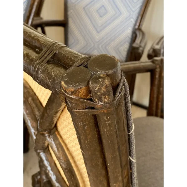 1990’s McGuire Rustic Faux Bois Rattan Target Back Dining Chairs-Set of Four - Image 12