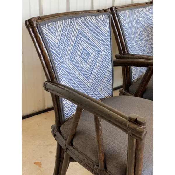 1990’s McGuire Rustic Faux Bois Rattan Target Back Dining Chairs-Set of Four - Image 9