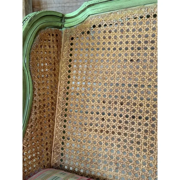 Antique Louis XVI Style Caned Settee With Distressed Green Painted Finish - Image 6