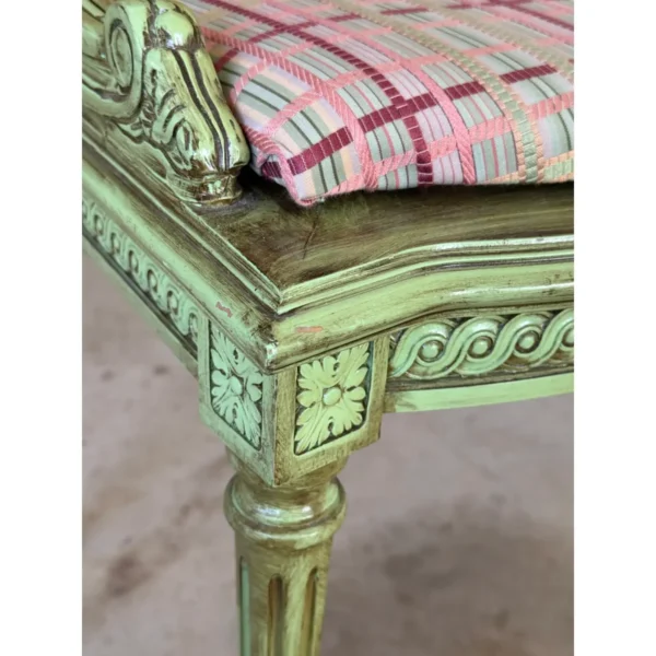 Antique Louis XVI Style Caned Settee With Distressed Green Painted Finish - Image 8