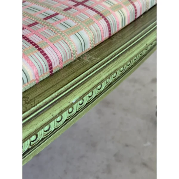 Antique Louis XVI Style Caned Settee With Distressed Green Painted Finish - Image 4
