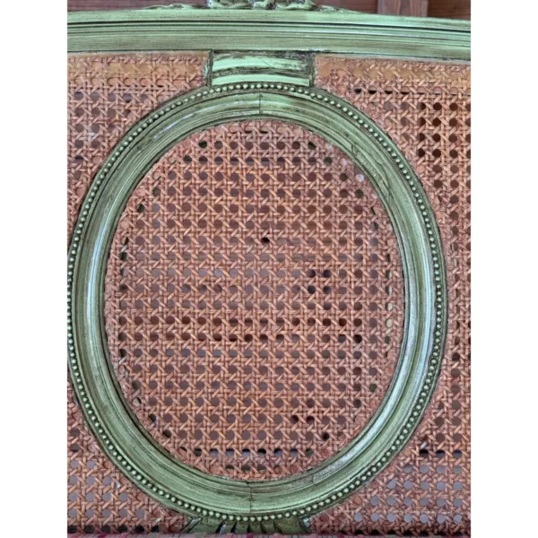 Antique Louis XVI Style Caned Settee With Distressed Green Painted Finish - Image 12