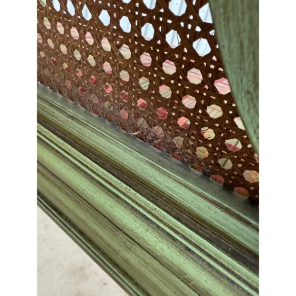 Antique Louis XVI Style Caned Settee With Distressed Green Painted Finish - Image 11