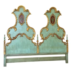 Antique Polychrome Baroque Gilt Venetian-Style Carved Wood King Headboard