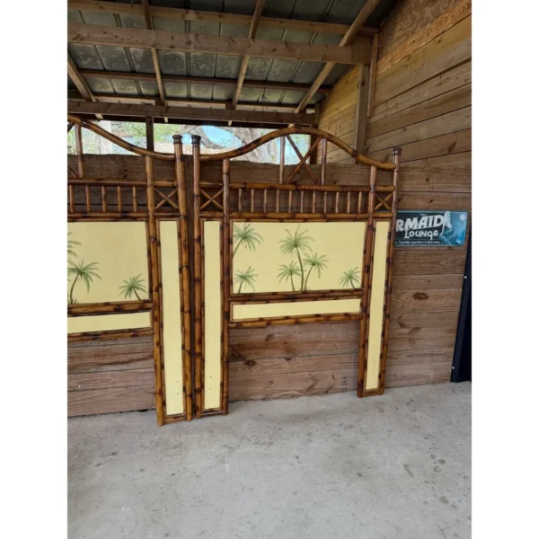 British Colonial Refinished Rattan Coastal Palm Tree Twin Headboards-Pair - Image 6
