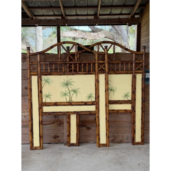 British Colonial Refinished Rattan Coastal Palm Tree Twin Headboards-Pair - Image 8