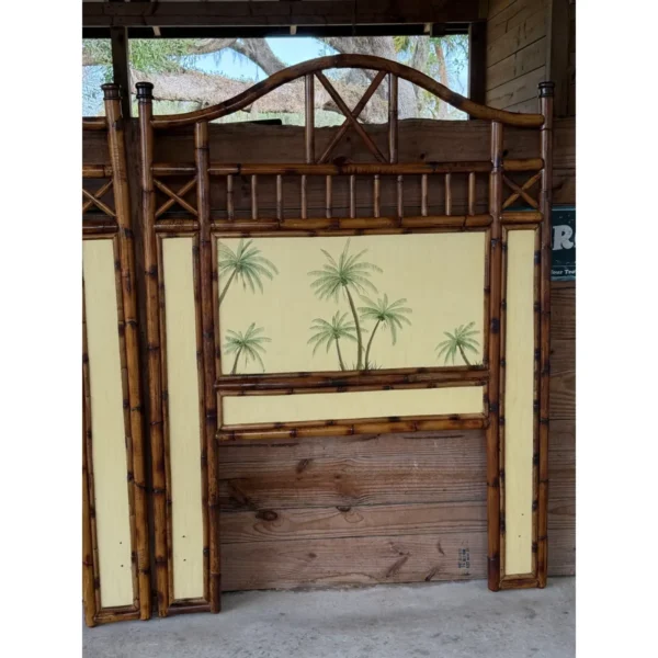 British Colonial Refinished Rattan Coastal Palm Tree Twin Headboards-Pair - Image 5