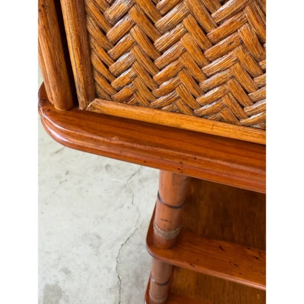 British Colonial Style Bamboo and Woven Rattan Desk With Leather Inset Top - Image 4