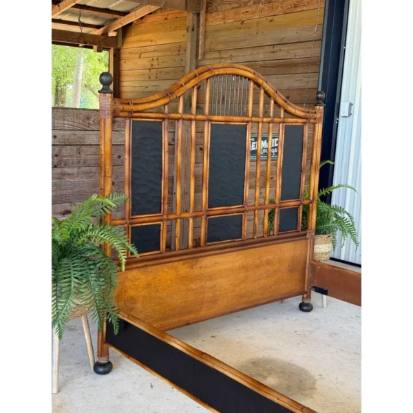 Coastal British Colonial Rattan Black Lacquer Queen Bed by Baker Milling Road - Image 4