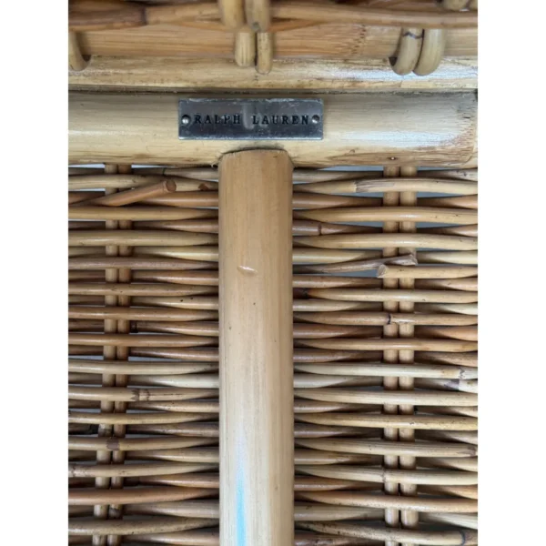 Coastal Ralph Lauren Large Braid Rattan Lounge Chairs With Original Blue and White Fabric - Image 13