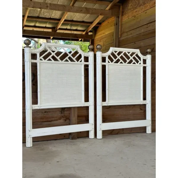 Coastal Rattan White Chippendale Twin Headboards-Pair