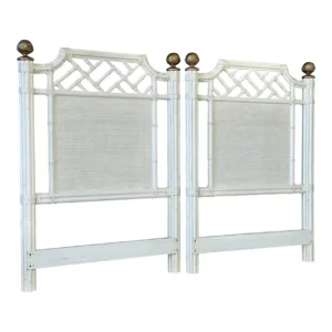 Coastal Rattan White Chippendale Twin Headboards-Pair