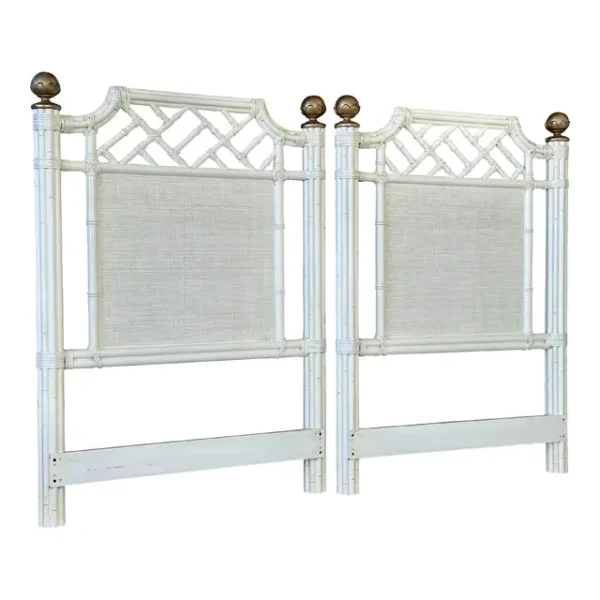 Coastal Rattan White Chippendale Twin Headboards-Pair
