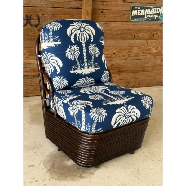Coastal Regency Braxton Culler Stacked Rattan Swivel Thiabut Upholstered Slipper Chair - Image 3