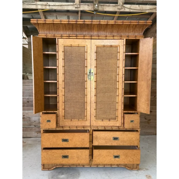 Coastal Regency Faux Bamboo and Cane Armoire by Miller Yee Fong for Ficks Reed - Image 13