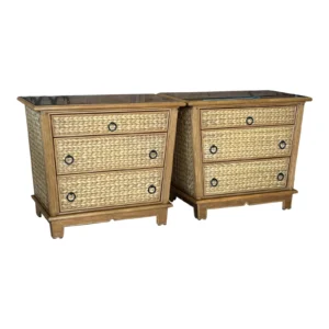 Coastal Whitecraft Seagrass Pencil Rattan Bachelor Chests-Pair