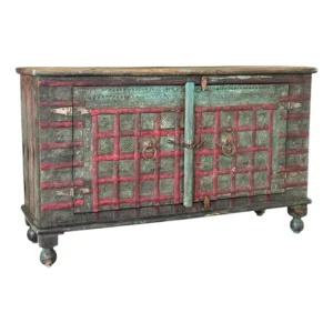 Early 20th Century-Anglo-Indian Painted Wood Cabinet With Iron Accents and Original Patina