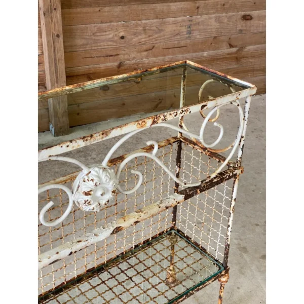 Early 20th Century French Wrought Iron Console With Glass Shelves and Acanthus Motif - Image 11