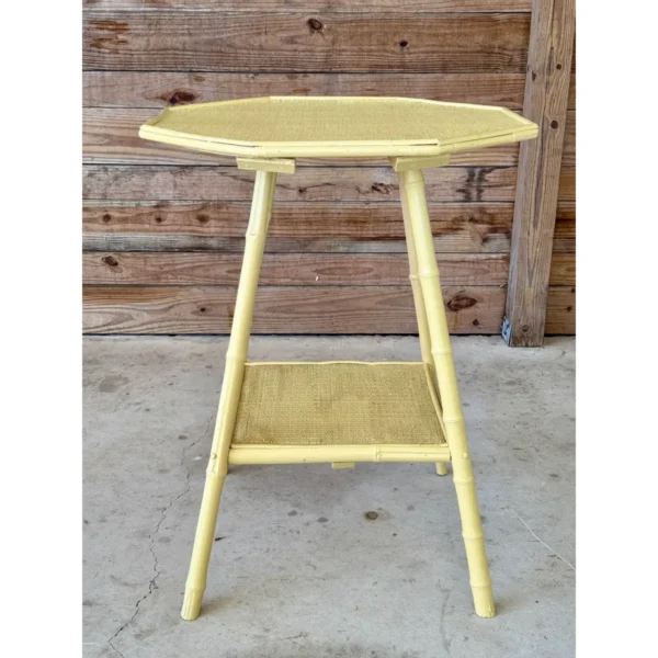 Late 19th Century Coastal Bamboo Wicker Octagon Side Table - Image 3