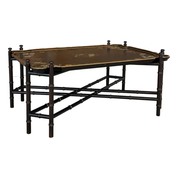 Late 20th Century Baker Knapp and Tubbs Chinoiserie Faux Bamboo Tray Top Coffee Table