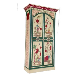 Late 20th Century Chinoiserie Hand-Painted Bamboo Motif Armoire Linen Press by Chelsea House