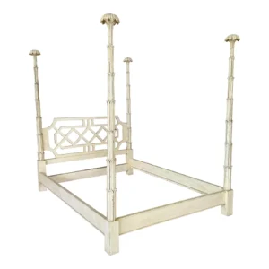 Late 20th Century Fretwork Queen Four Posted Canopy Bed in the Manner of Serge Roche
