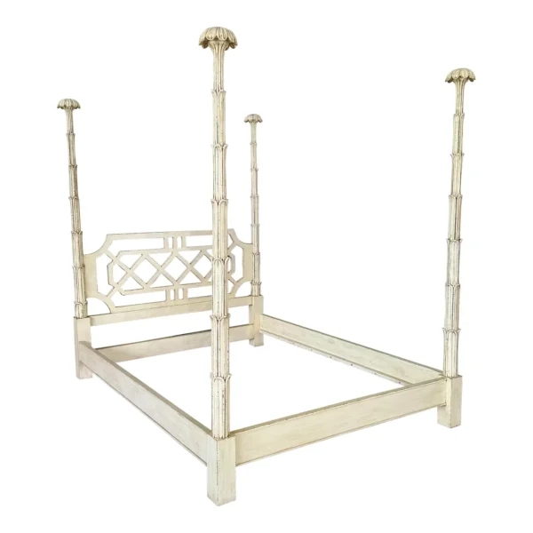 Late 20th Century Fretwork Queen Four Posted Canopy Bed in the Manner of Serge Roche