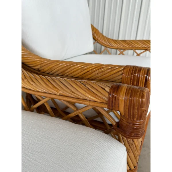 Late 20th Century Organic Modern Restored Twist Rattan Lounge Chairs With Custom Sunbrella Upholstery-Pair - Image 5