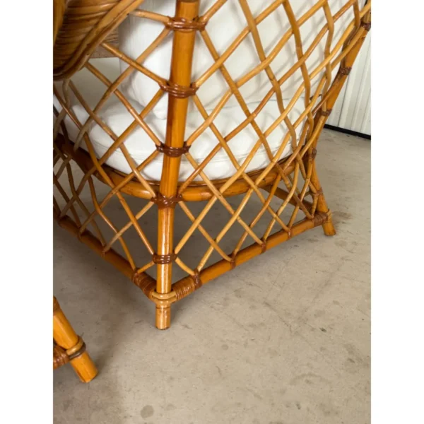 Late 20th Century Organic Modern Restored Twist Rattan Lounge Chairs With Custom Sunbrella Upholstery-Pair - Image 8