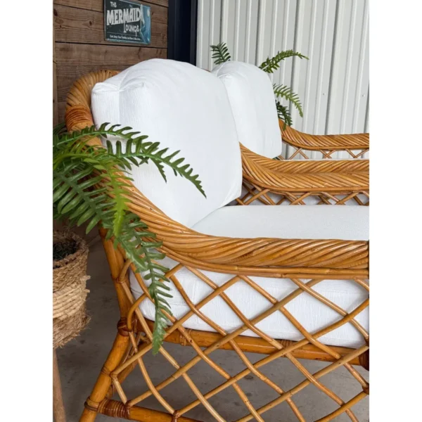 Late 20th Century Organic Modern Restored Twist Rattan Lounge Chairs With Custom Sunbrella Upholstery-Pair - Image 7