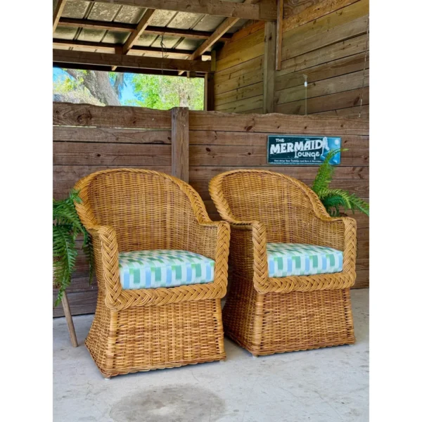 Late 20th Century Restored Rattan Braid Side Chairs Newly Upholstered-Pair - Image 4