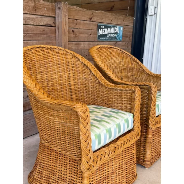 Late 20th Century Restored Rattan Braid Side Chairs Newly Upholstered-Pair - Image 8