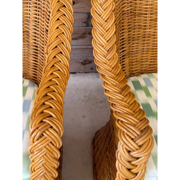 Late 20th Century Restored Rattan Braid Side Chairs Newly Upholstered-Pair - Image 12
