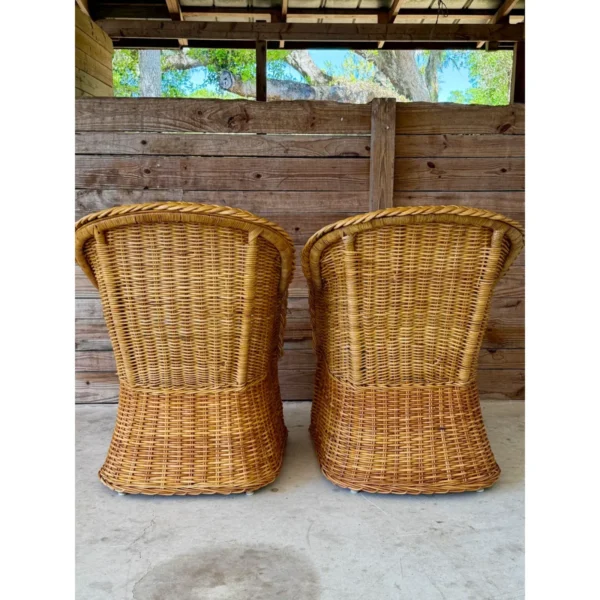 Late 20th Century Restored Rattan Braid Side Chairs Newly Upholstered-Pair - Image 9